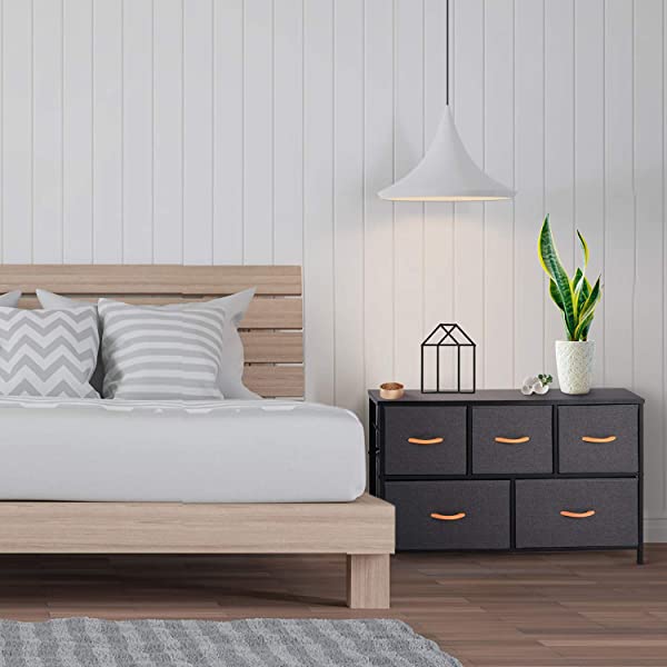 ROMOON Dresser Organizer with 5 Drawers, Fabric Storage Drawer Unit, Dresser Tower for Bedroom, Hallway, Entryway, Closets, Nursery - Wide Espresso