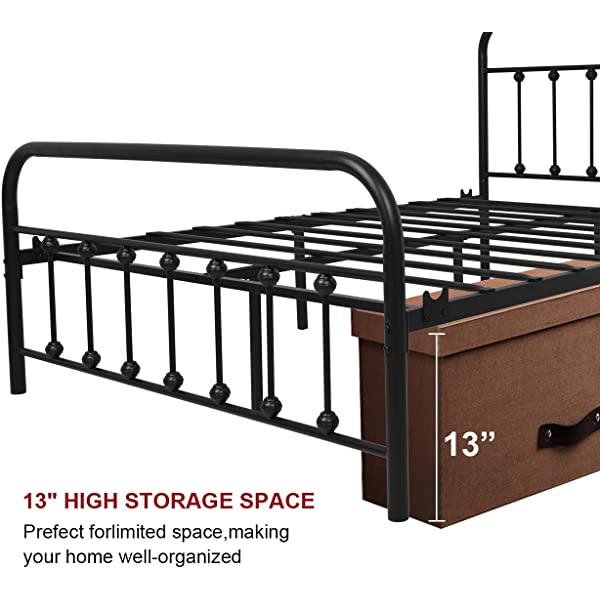 Black Metal Bed Frame Full Size with Headboard and Footboard Single Platform Mattress Base,Metal Tube and Iron-Art Bed(Full,Black) Full Black