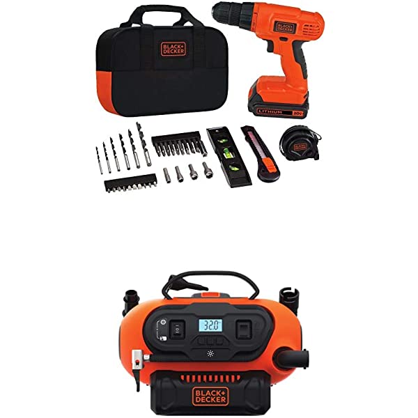BLACK+DECKER 20V MAX Drill & Home Tool Kit, 34 Piece (BDCD120VA) , Orange Drill Project Kit