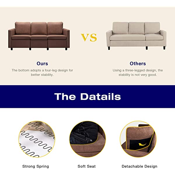 Flamaker Convertible Sectional Sofa L-Shaped Couch 3-seat Modern Fabric Reversible Sofa Couch for Living Room (Brown)