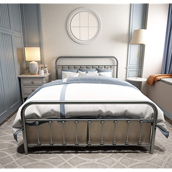 Black Metal Bed Frame Full Size with Headboard and Footboard Single Platform Mattress Base,Metal Tube and Iron-Art Bed(Full,Black) Full Black