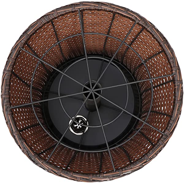 ZENY Cool Bar Rattan Style Patio Pool Cooler Table W/Height Adjustable Top Outdoor Wicker Ice Bucket Cocktail Coffee Table for Party Deck Pool Use, Set of 2