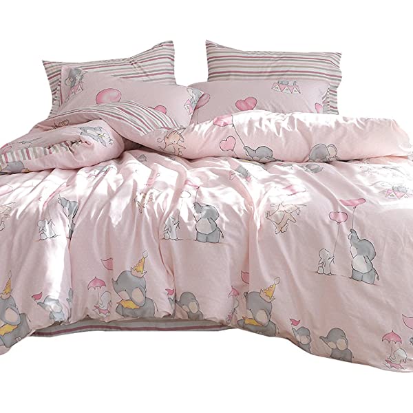 New Cartoon Animals Elephant Print Duvet Cover Sets for Kids 100% Cotton Reversible Soft 3 Pieces Kids Bedding Duvet Cover Pillowcases Kawaii Cloud Bedding Sets, Queen/Full Full/Queen (1 Duvet Cover + 2 Pillowcases) Multi A00 Elephant Bunny Balloon