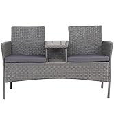 EVRE Lisbon Rattan 2 Seater Companion Partner Bench Garden Furniture Set Patio Conservatory for T...