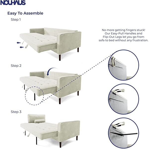 Nouhaus Module, Sleeper Sofa Bed Couch. 7ft Luxury Convertible Sofa Futon Bed with No Roll Together Latex. Ivory Woven Pull Out Bed for Bedroom Couch, Small Apartment Furniture Sofas or RV Couch Woven/Knit Ivory