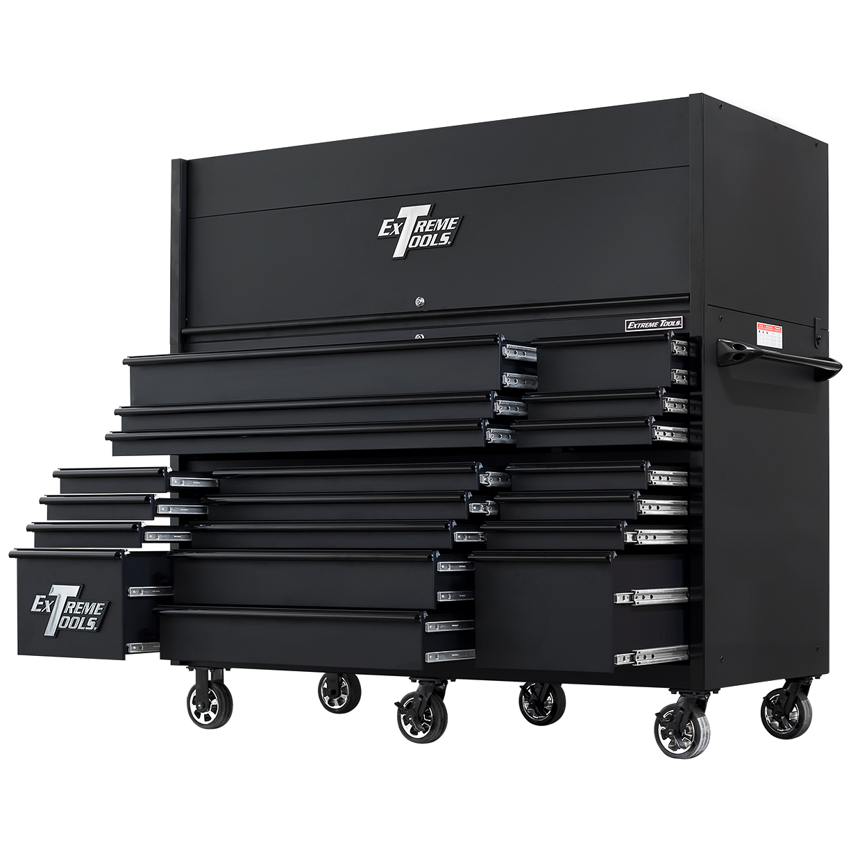 used toolboxExtreme Tools 72in. x 30in. 19 Drawers Triple Bank Roller Cabinet and Power Workstation Hutch Combo