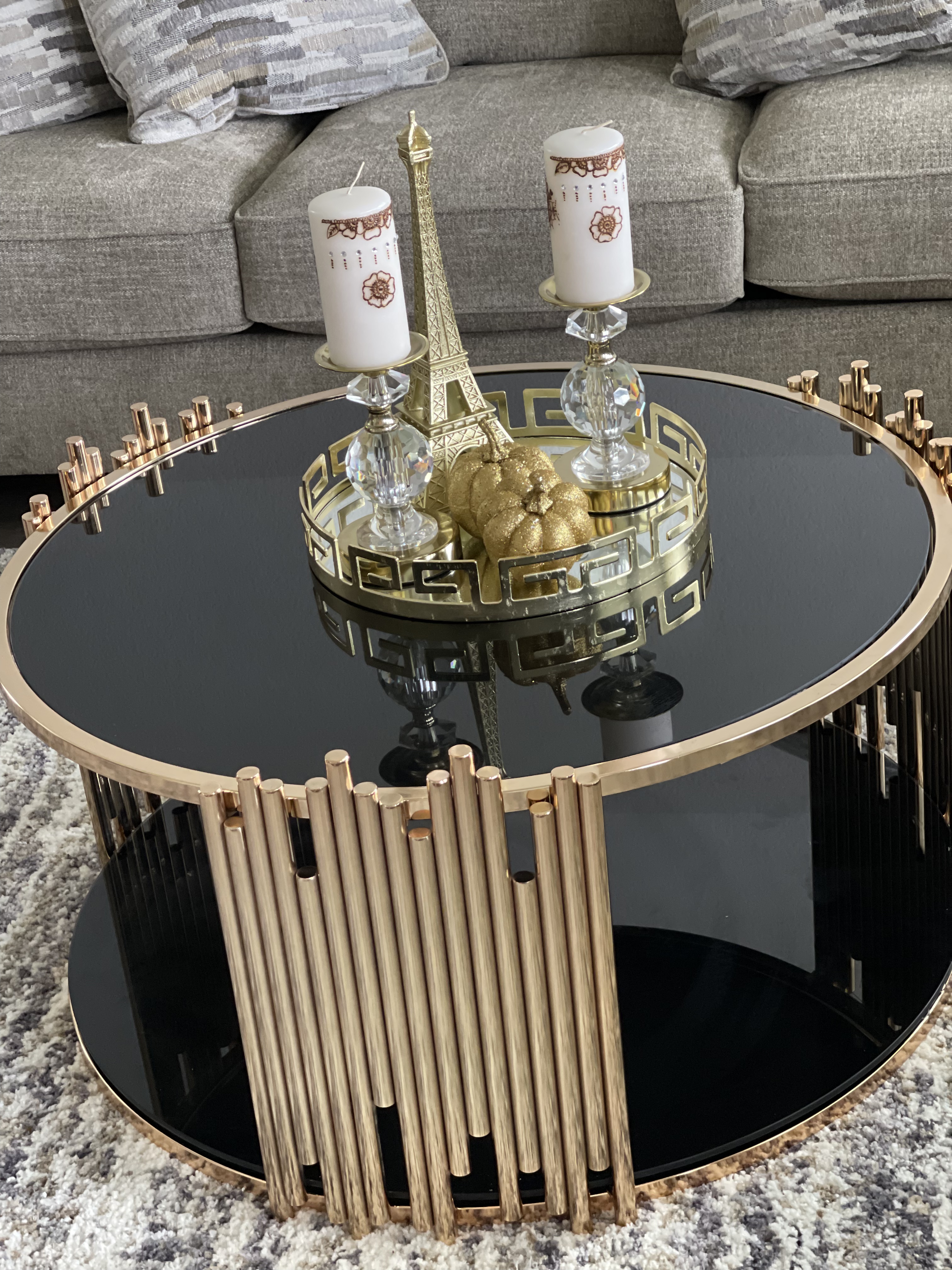 【Furniture】Tanquin Coffee Table - Gold & Black Glass