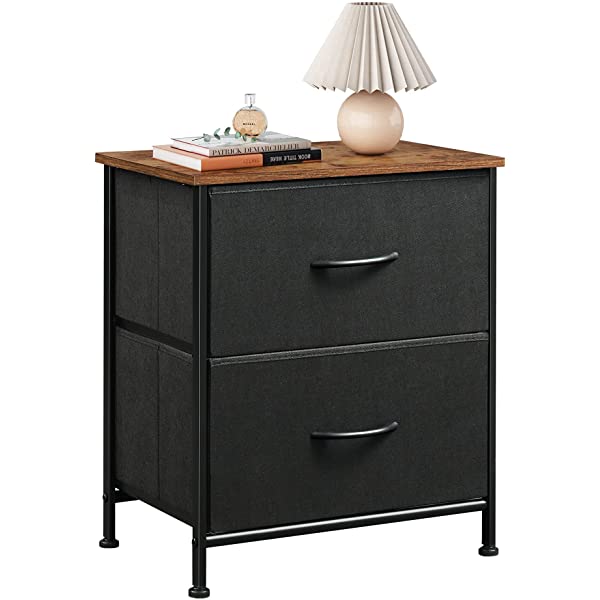 WLIVE Nightstand with 2 Fabric Drawers, Bedside Furniture & End Table Dresser for Bedroom, Living Room, Steel Frame, Wood Top, Easy Pull Handle Charcoal Gray