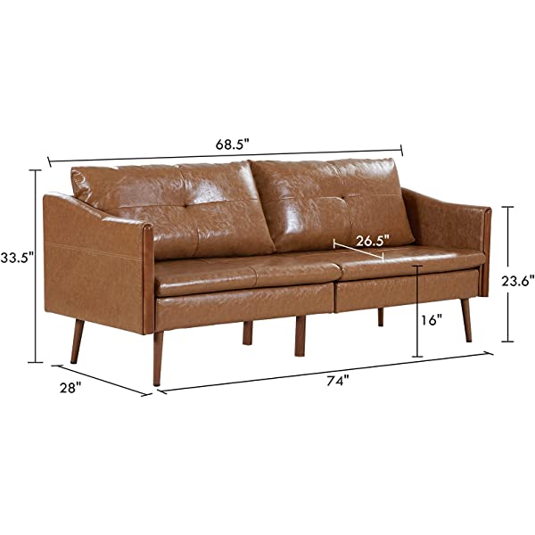Vonanda Faux Leather Sofa Couch, Modern Tufted 3-Seater Sofa with Clean Lines and Upholstered Artificial Leather for Compact Living Space, Chestnut Brown 3-seater sofa Chestnut Brown