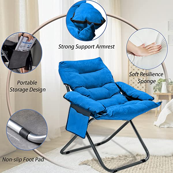 VOJUEAR Modern Accent Fabric Lazy Chair with Ottoman, Upholstered Lounge Reclining Armchair with Side Pocket for Adults or Kids,Upholstered Lounge Leisure Armrest Sofa Chair (CharcoalGrey)