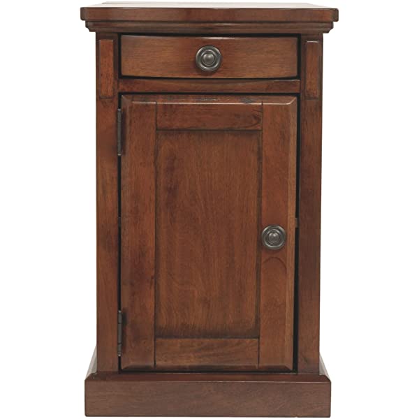 Signature Design by Ashley Tyler Creek Rustic Chair Side End Table with Pull-Out Tray & USB Ports, Brown Blackish Brown Table