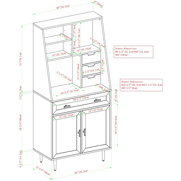 Walker Edison Secretary Hutch Wood Desk with Keyboard Drawer Bookshelf Storage Home Office Storage Cabinet, 64 Inch, Dark Walnut Dark Walnut Desk