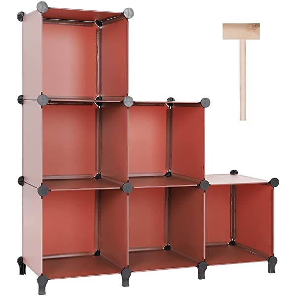 Puroma Cube Storage Organizer 6-Cube Closet Storage Shelves with Wooden Mallet DIY Closet Cabinet Bookshelf Plastic Square Organizer Shelving for Home, Office, Bedroom - Black Black Medium