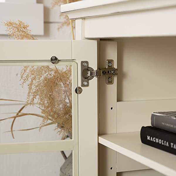 Walker Edison Charlotte Classic Glass Door Storage Buffet, 52 Inch, Espresso Espresso 52 Inch