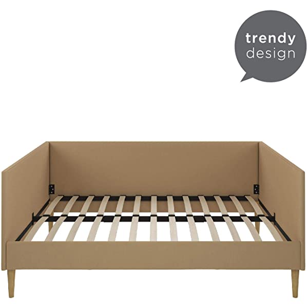 DHP Franklin Mid Century Upholstered Daybed, Sofa Bed, Twin Size Frame, Tan Linen Linen Twin Tan