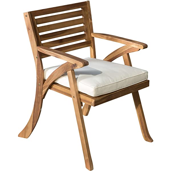 Christopher Knight Home Hermosa Outdoor Acacia Wood Arm Chairs, 2-Pcs Set, Teak Finish / Cream