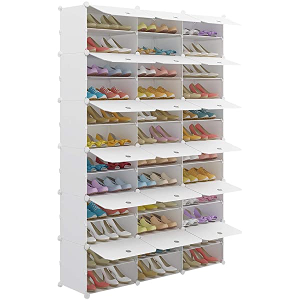 KOUSI Portable Shoe Rack Organizer 24 Pair Tower Shelf Storage Cabinet Stand Expandable for Heels, Boots, Slippers, 6 Tier White 32