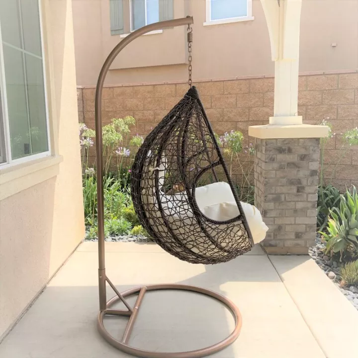 ONE PIECE WICKER BASKET HANGING PORCH SWING WITH STAND
