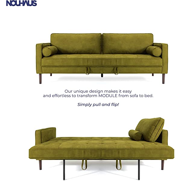 Nouhaus Module, Sleeper Sofa Bed Couch. 7ft Luxury Convertible Sofa Futon Bed with No Roll Together Latex. Ivory Woven Pull Out Bed for Bedroom Couch, Small Apartment Furniture Sofas or RV Couch Woven/Knit Ivory