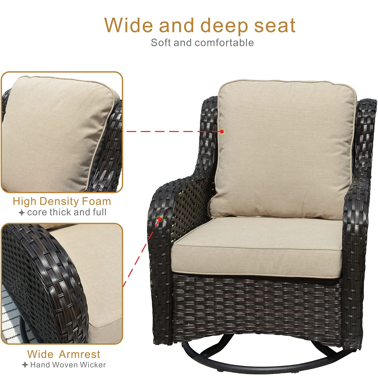 【Furniture】Patio Chair Outdoor Wicker Swivel Rocker Patio Chairs Set of 2 & Matching Side Table