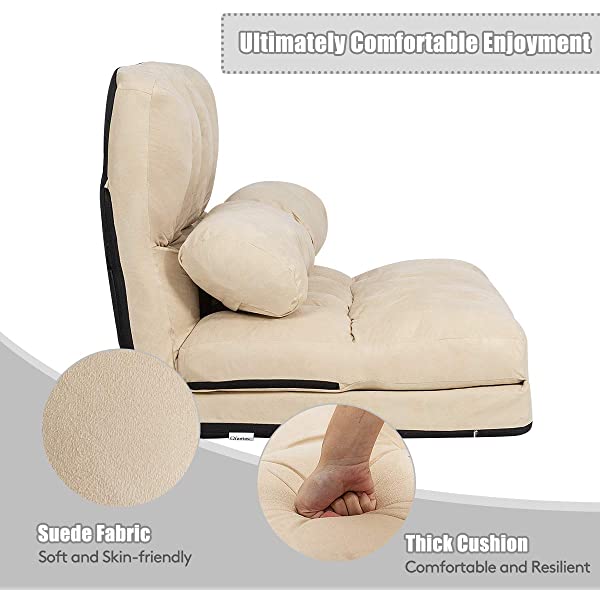 Giantex Adjustable Floor Sofa, Foldable Lazy Sofa Sleeper Bed 6-Position Adjustable, Suede Cloth Cover, Floor Gaming Sofa Couch with 2 Pillows for Bedroom/Living Room/Balcony (Blue)