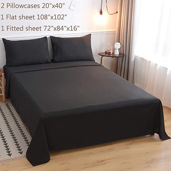LBRO2M Bed Sheet Set Queen Size 16 Inches Deep Pocket 1800 Thread Count 100% Microfiber Sheet,Bedding Super Soft Comfortable, Cool Warm,4 Piece（Dark Grey） Dark Grey Queen