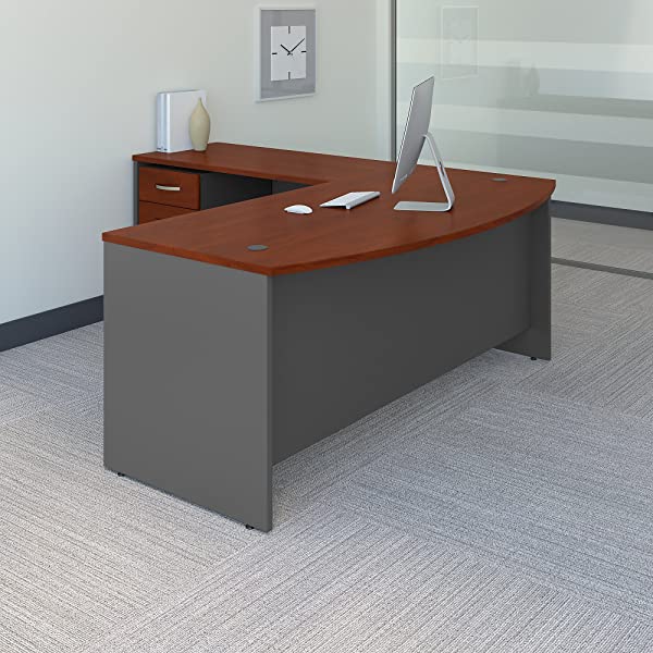 Bush Business Furniture Series C 72W Bow Front L Shaped Desk with 48W Return and Mobile File Cabinet in Hansen Cherry
