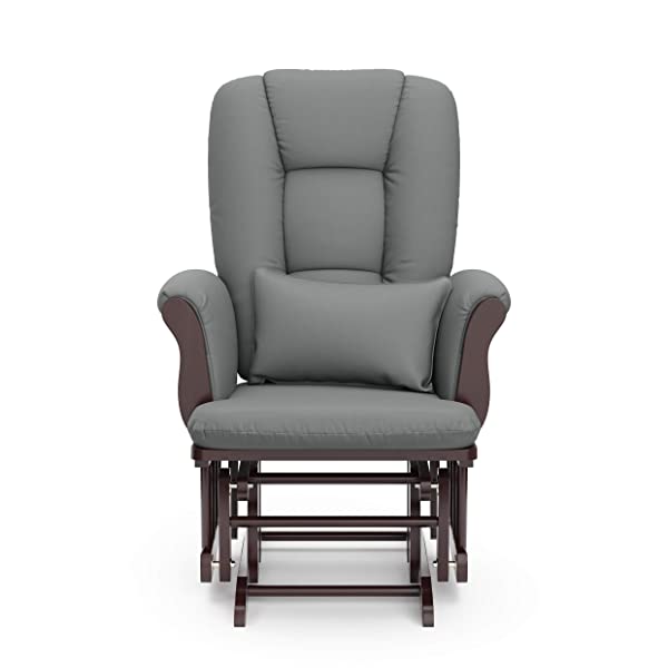 Storkcraft Tuscany Custom Glider and Ottoman with Free Lumbar Pillow, Black/Grey, Cleanable Upholstered Comfort Rocking Nursery Chair with Ottoman Black/Gray