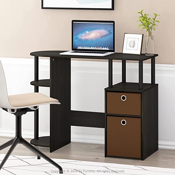 FURINNO Jaya Computer Study Desk with Bin, Brown Espresso