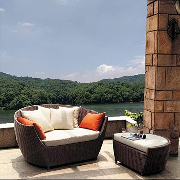 ZHJBD Exquisite Furniture-Sofa Patio Furniture Outdoor Daybed with Soft Cushions, Leisure Wicker Chair,PE Wicker Rattan Round Sectional Sofa Set for Lawn Garden Backyard Poolside,Sturdy and Durable