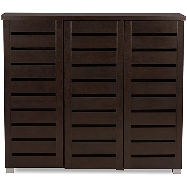 Wholesale Interiors Baxton Studio Adalwin Modern and Contemporary 3-Door Dark Brown Wooden Entryway Shoes Storage Cabinet