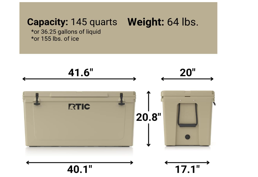 RTIC Hard Cooler Insulated Portable Ice Chest Box for Beach, Drink, Beverage, Camping, Picnic, Fishing, Boat, Barbecue