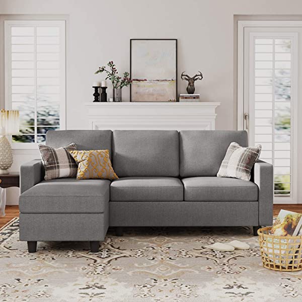 HONBAY Reversible Sectional Sofa Couch Convertible Couch Sofa Sectional L Shape Couch for Small Apartment Grey