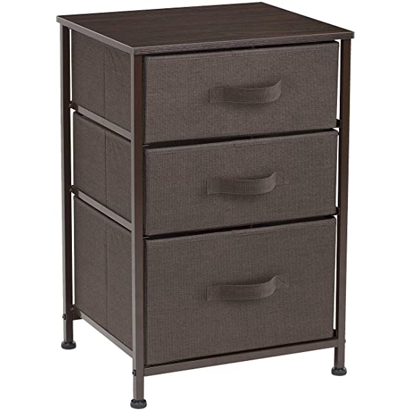 Sorbus Nightstand with 3 Drawers - Bedside Furniture & Accent End Table Chest for Home, Bedroom Accessories, Office, College Dorm, Steel Frame, Wood Top, Easy Pull Fabric Bins (Gray) Grey