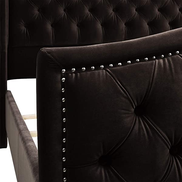 Jennifer Taylor Home Marcella Collection Queen Wingback Tufted Hand-Applied Nail Heads Upholstered Bed, Antique White Antique White Queen