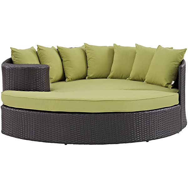 Modway Convene Wicker Rattan Outdoor Patio Poolside Sectional Sofa Daybed with Cushions in Espresso Turquoise