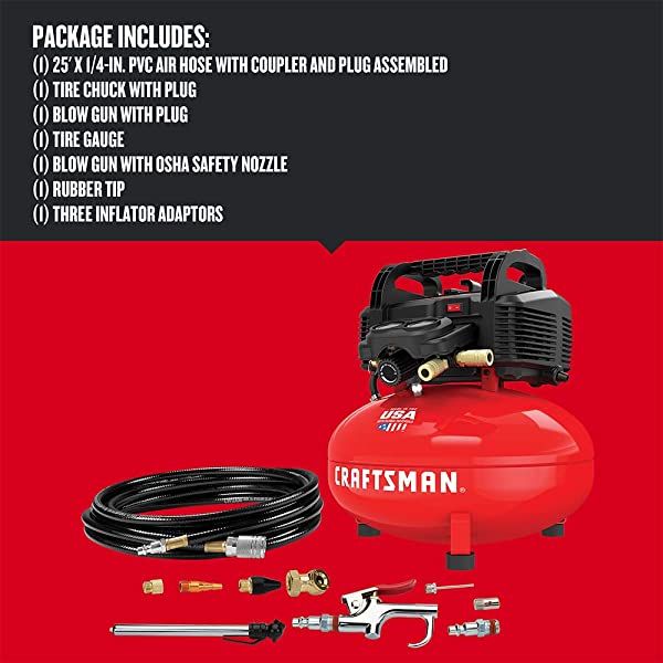 CRAFTSMAN Air Compressor, 6 Gallon, Pancake, Oil-Free with 13 Piece Accessory Kit (CMEC6150K) Air Compressor w/ Accessory Kit