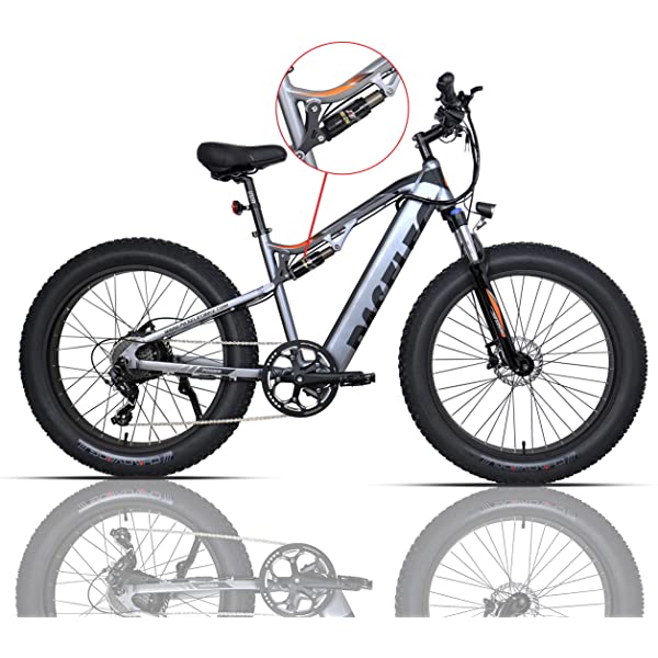 PASELEC Electric Mountain Bike for Adults Electric Bike 4.0 Fat Tire E-Bikes with 48V 14.5ah Hidden Removable Lithium Battery 48V 750W Motor, 9-Speed Gears Full-Suspension E-MTB Gray 14.5ah Battery