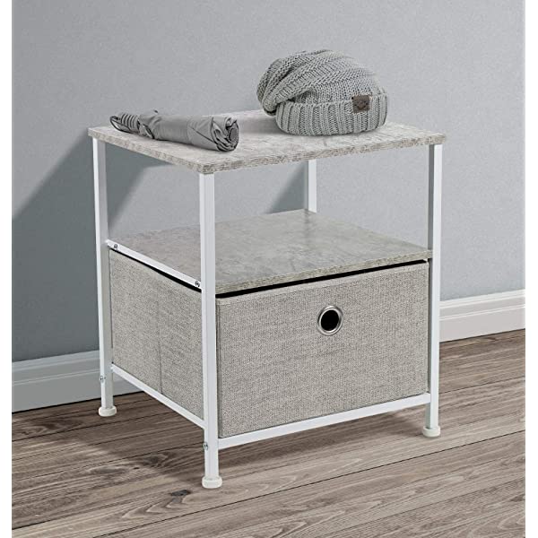 Sorbus Nightstand 1-Drawer Shelf Storage- Bedside Furniture & Accent End Table Chest for Home, Bedroom, Office, College Dorm, Steel Frame, Wood Top, Easy Pull Fabric Bins (Rustic Wood)