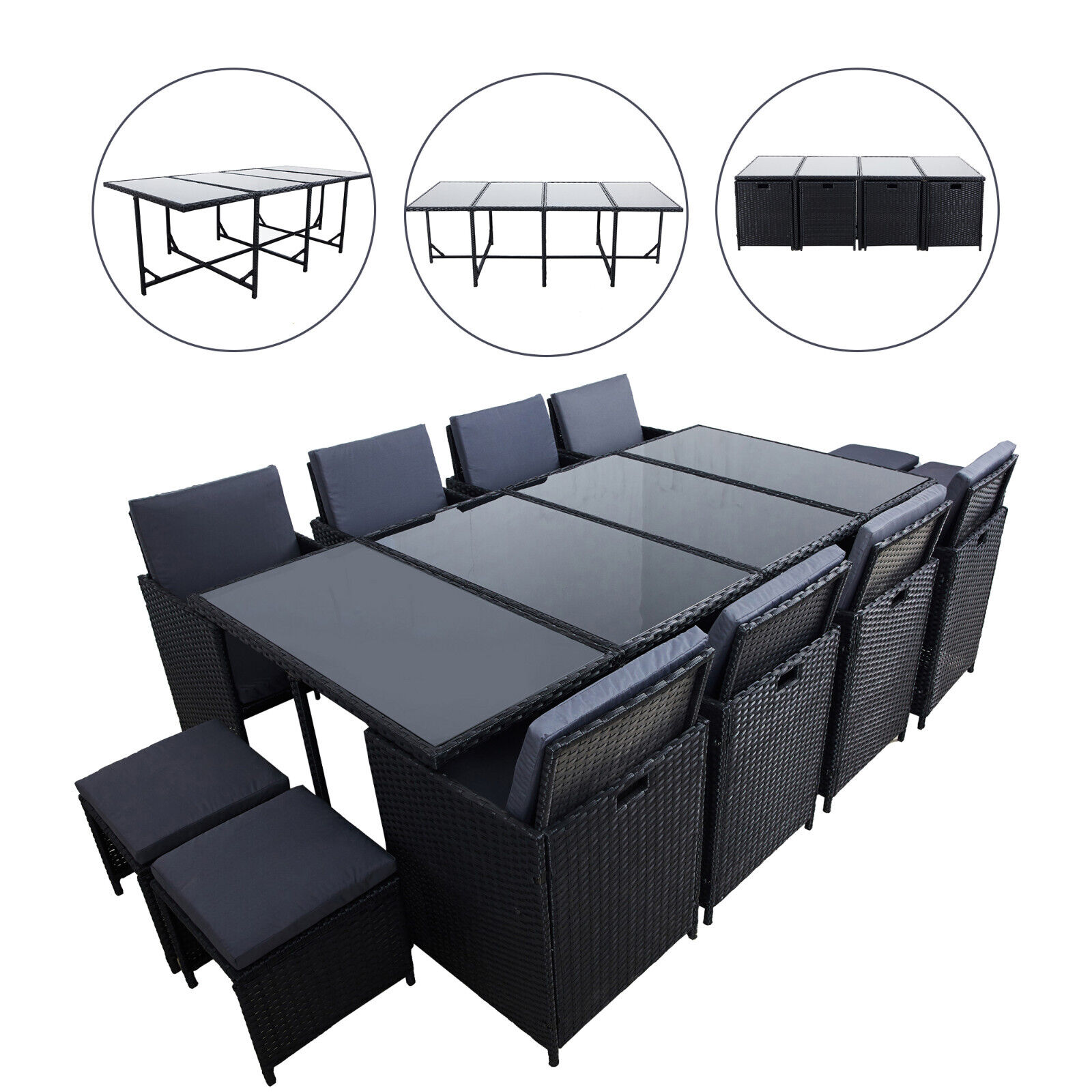 【Home&Garden】Meuble de Jardin en Poly rotin Lounge Outdoor Canapé Lounge Set Noir