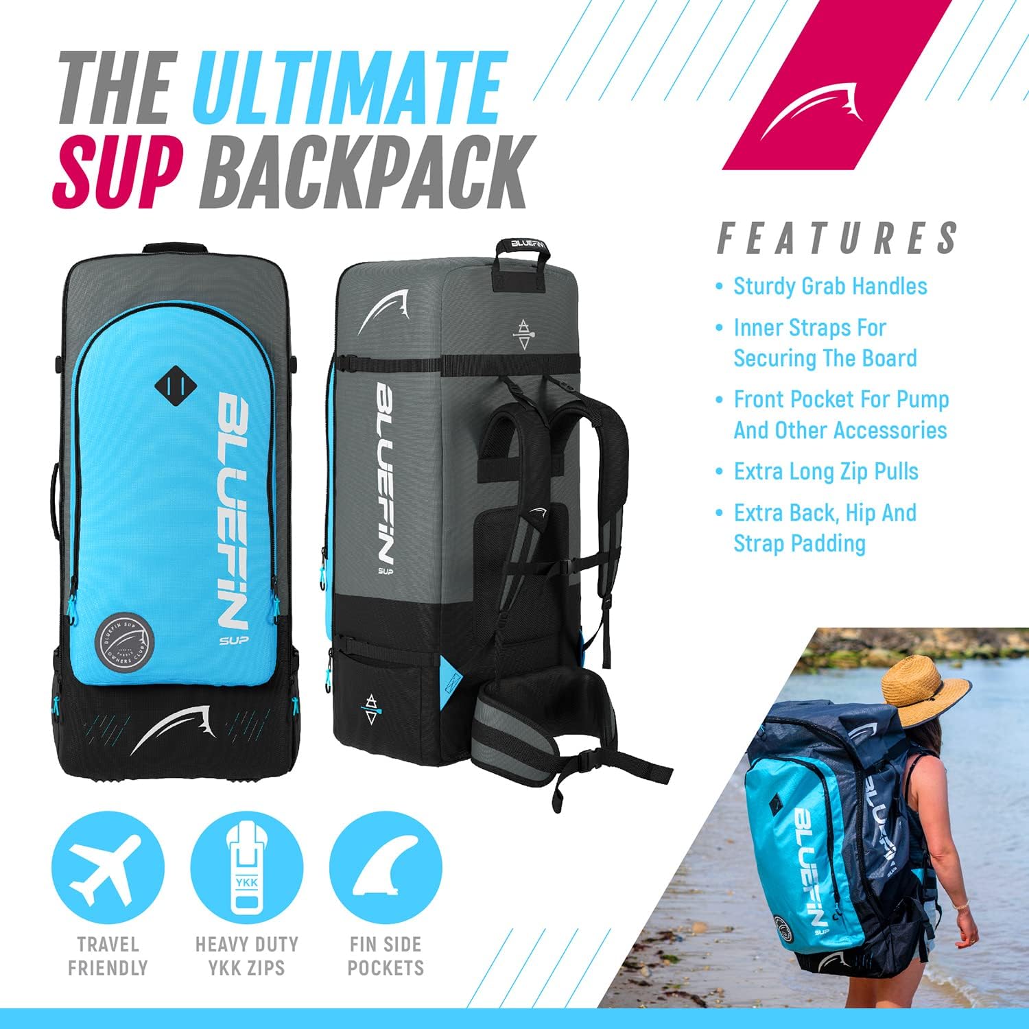 Bluefin Cruise SUP Inflatable Stand Up Paddle Board | Premium Paddleboard Accessories | Multiple sizes: Kids, 9'8, 10'4, 10’8, 12’, 15'