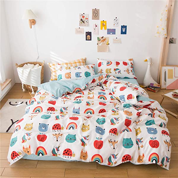 New Cartoon Animals Elephant Print Duvet Cover Sets for Kids 100% Cotton Reversible Soft 3 Pieces Kids Bedding Duvet Cover Pillowcases Kawaii Cloud Bedding Sets, Queen/Full Full/Queen (1 Duvet Cover + 2 Pillowcases) Multi A00 Elephant Bunny Balloon