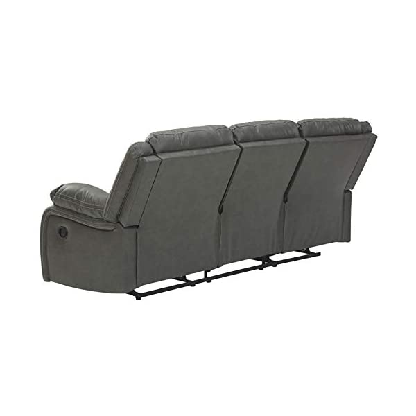 Signature Design by Ashley - Calderwell Contemporary Faux Leather Double Reclining Loveseat w/ Console - Adjustable - Gray Manual Loveseat Grey