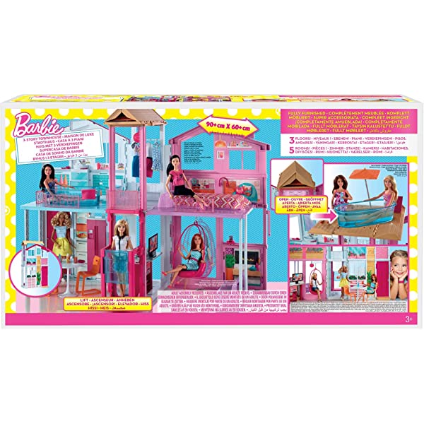 Barbie 3-Story House with Pop-Up Umbrella,