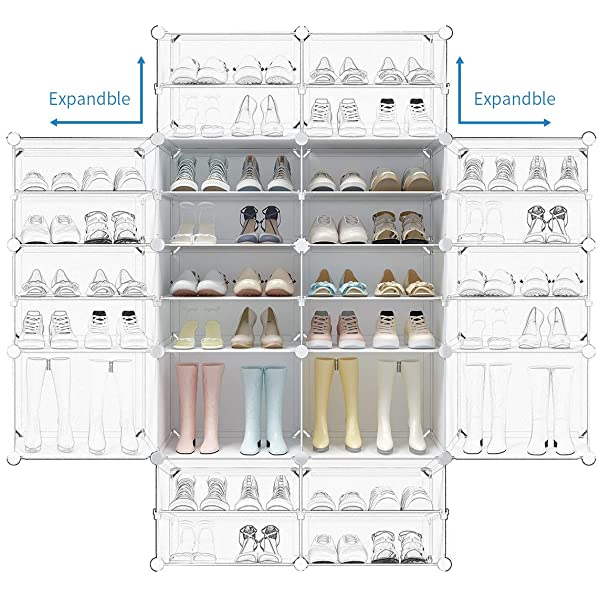 KOUSI Portable Shoe Rack Organizer 24 Pair Tower Shelf Storage Cabinet Stand Expandable for Heels, Boots, Slippers, 6 Tier White 32