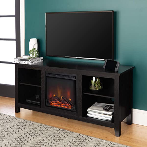 Walker Edison Wren Classic 4 Cubby TV Stand for TVs up to 65 Inches, 58 Inch, Black Black 58 InchTV Stand