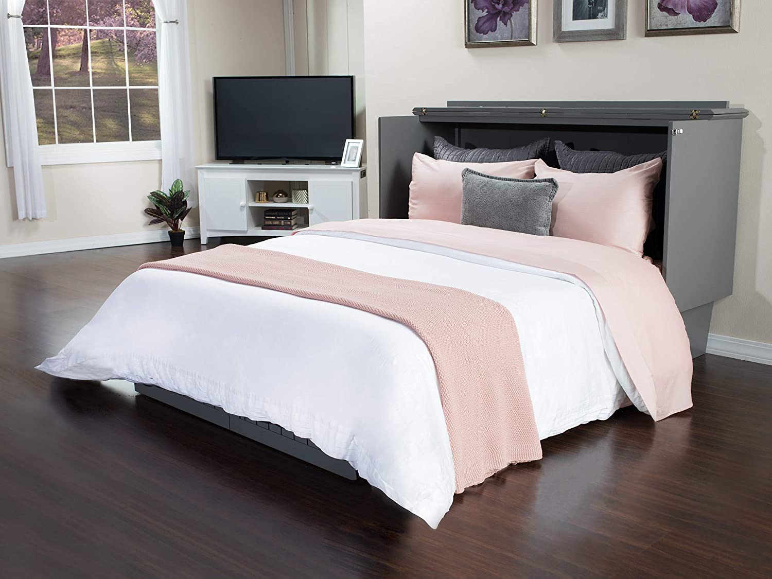 【Furniture】Atlantic Furniture Nantucket Murphy Bed Chest with Charging Station & Mattress, Queen, Espresso