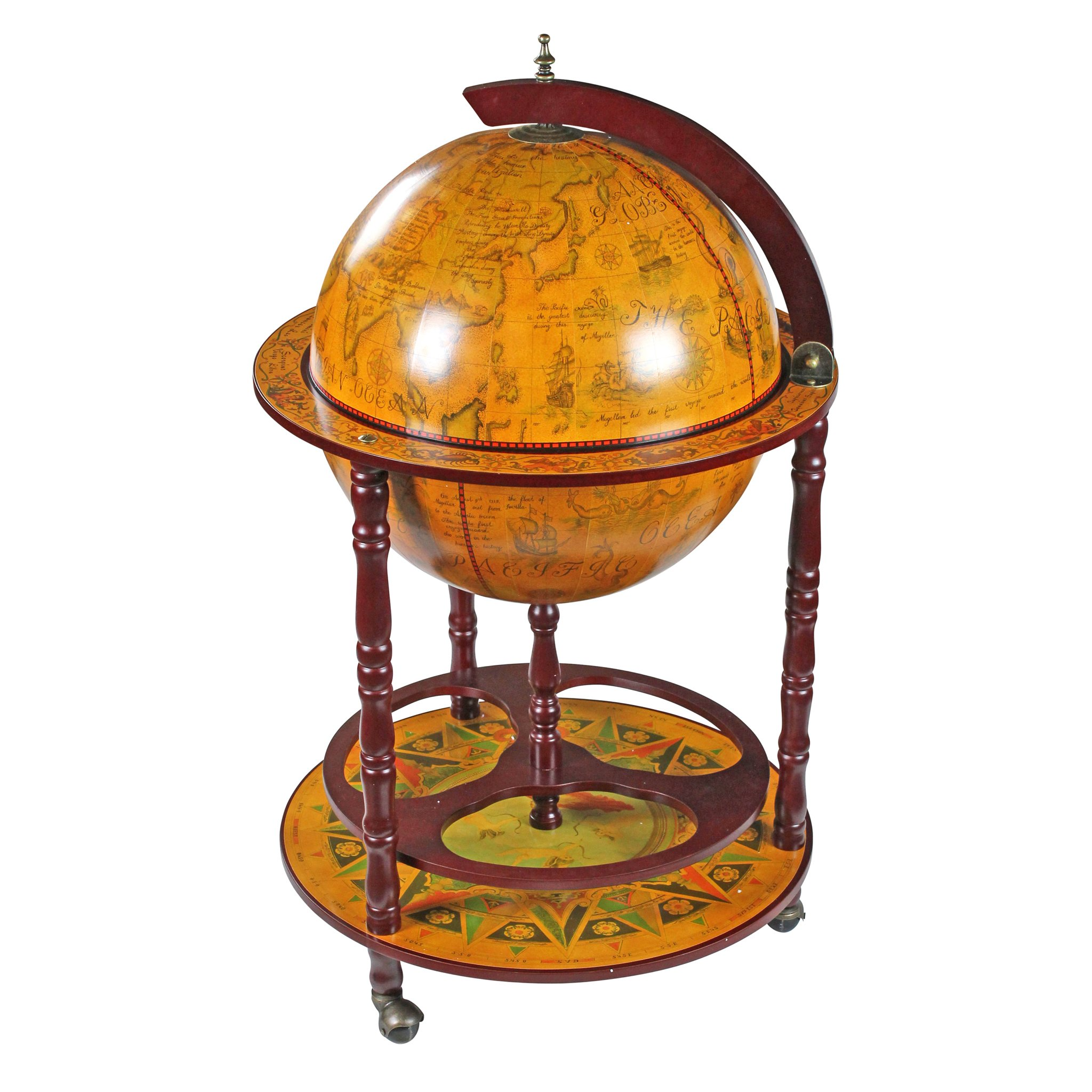 【Furniture】Design Toscano Sixteenth-Century Italian Replica Globe Bar Cart Cabinet on Wheels, 38