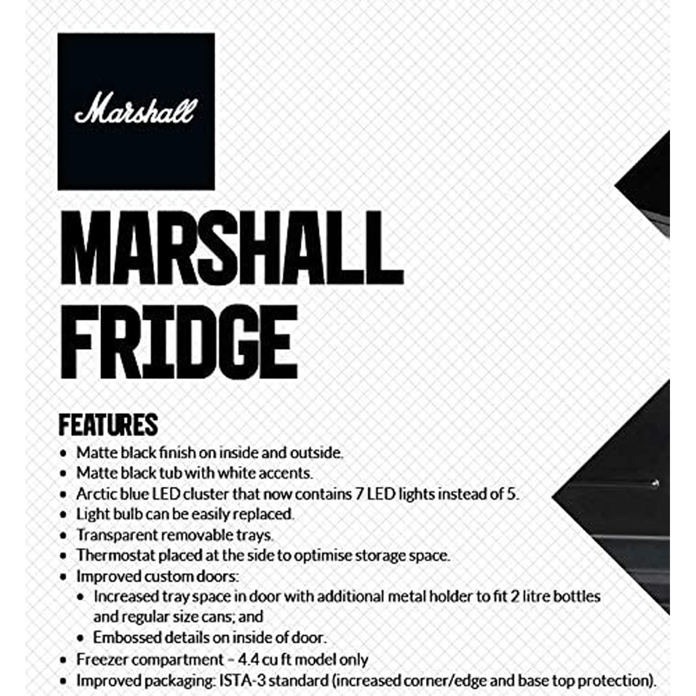 Marshall MF44BLKNAU 4.4 Cubic-Foot Bar Fridge with Freezer, Black.