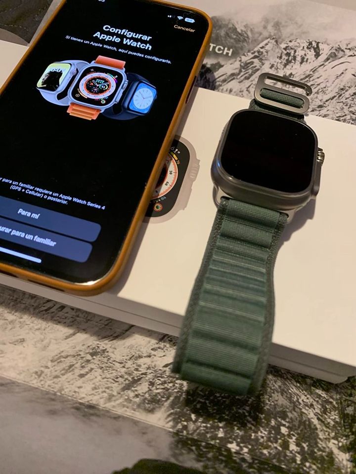 Apple Watch Ultra [GPS + Cellular 49mm] Smart Watch wRugged Titanium Case & Orange Alpine Loop Medium